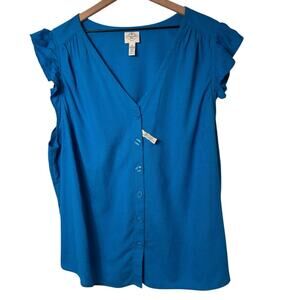 ST. JOHN'S BAY WOMENS V-NECK SHORT SLEEVE BLUE BLOUSE PLUS SIZE 2X NEW